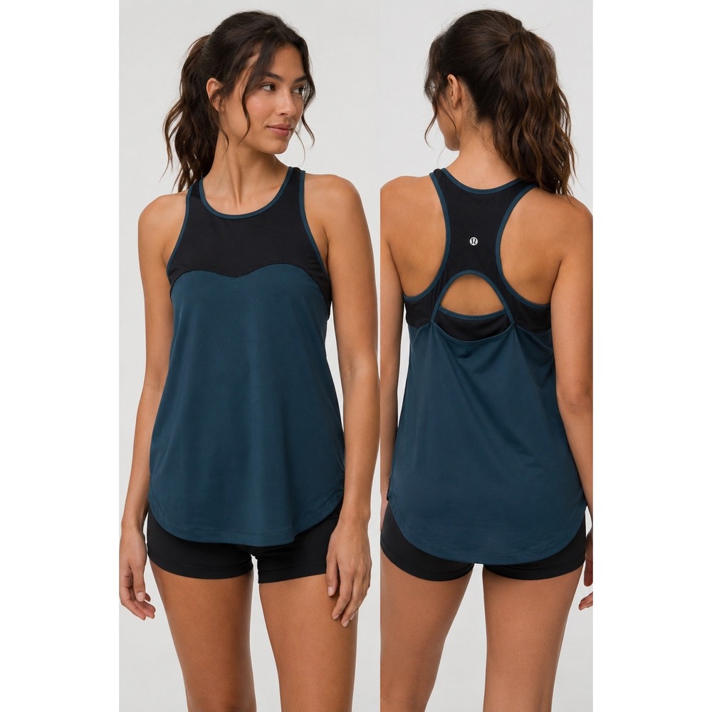 Lululemon women's Mesh Panelled Training Shelf Tank Size Med Black Teal
